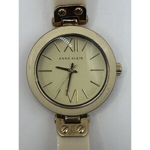 Anne Klein Women's Gold Tone White Acrylic Bracelet Watch AK1196 New Battery Y